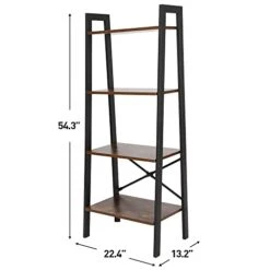 Nouva 4 Tier Ladder Shelf, Industrial Bookshelf Free Standing Steel Frame Open Display Rack Shelf Wooden Shelf For Living Room Bedroom Kitchen Home Office Bathroom Garage, Rustic Brown -Amazon Store 312m9cl0DyL