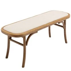 Janoray Farmhouse Wood Dining Bench With Padded Seat, Boho Accent Bench For Entryway Bedroom End Of Bed Kitchen Window Small Spaces