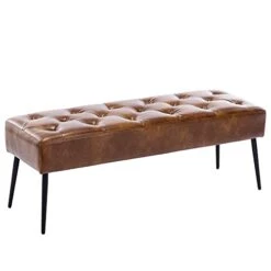 Duhome Button-Tufted Ottoman Bench, Upholstered Bedroom Benches Leather Footrest Stool Accent Bench For Entryway Dining Room Living Room Bedroom End Of Bed, Yellowish Brown