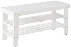 Roundhill Furniture Pina Quality Solid Wood Shoe Bench, White Finish