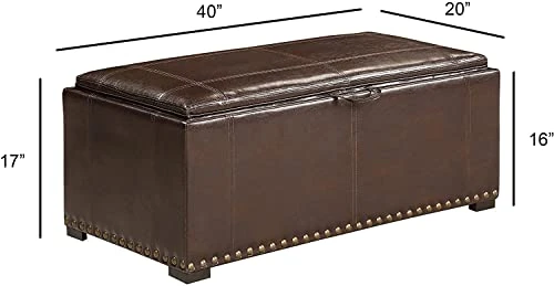 AC Pacific Leather 2 Side Ottomans Storage Bench With, Brown 4 AC Pacific Leather 2 Side Ottomans Storage Bench With, Brown - Image 2