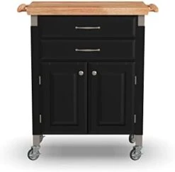 Home Styles Black Dolly Madison Prep And Serve Kitchen Cart With Natural Top, Locking Casters, Two Drawers, Two Storage Cabinets -Amazon Store 313L4dhaxoL. AC
