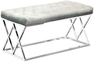 Best Master Furniture Emilio Velour Tufted Bench With Stainless Steel Frame, Grey 7 Best Master Furniture Emilio Velour Tufted Bench With Stainless Steel Frame, Grey - Image 5