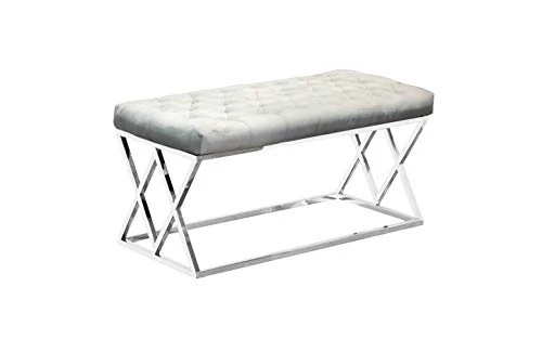 Best Master Furniture Emilio Velour Tufted Bench With Stainless Steel Frame, Grey 3 Best Master Furniture Emilio Velour Tufted Bench With Stainless Steel Frame, Grey