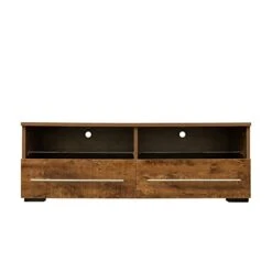 MENGKThe Walnut Color TV Cabinet Has Two Drawers With Color-Changing Light Strips
