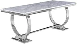 ACEDÉCOR Modern Dining Room Table With Gold Stainless Steel Metal U-Base In White Gold -Amazon Store 313X9jzGoeL. AC