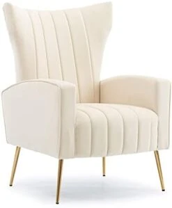 HOMEFUN Accent Chair Set Of 2, Velvet Wingback Armchair Modern Upholstered Single Sofa With Metal Legs For Living Room Bedroom Nursery, Beige -Amazon Store 313qqtcCteS. AC