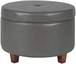 HomePop Round Leatherette Storage Ottoman With Lid, Chocolate Brown Large -Amazon Store 314Cv38yxhL. AC