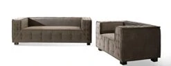 Iconic Home Bryant Sofa Velvet Upholstered Tufted Wide Armrest Tight Back Shelter Arm Design Espresso Finished Wooden Legs Modern Contemporary, GREY -Amazon Store 314H1O3MseL