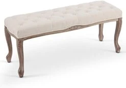 VONLUCE French Vintage Bench With Padded Seat & Rubberwood Legs, 44" Upholstered Entryway Bench & Dining Bench, Tufted Fabric End Of Bed Bench For Bedroom Living Room Hallway More, Beige 28 VONLUCE French Vintage Bench With Padded Seat & Rubberwood Legs, 44" Upholstered Entryway Bench & Dining Bench, Tufted Fabric End Of Bed Bench For Bedroom Living Room Hallway More, Beige -Amazon Store 314wNpfjvjL. AC 1