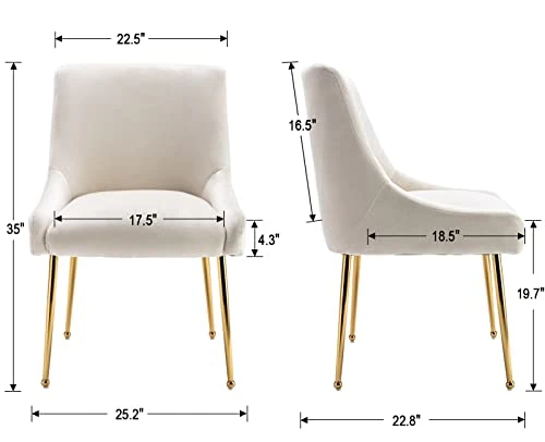 ZHENGHAO Velvet Dining Chairs Set Of 6, Modern Accent Kitchen Chairs With Gold Legs Upholstered Guest Chairs For Living Room/Kitchen/Restaurant, White 4 ZHENGHAO Velvet Dining Chairs Set Of 6, Modern Accent Kitchen Chairs With Gold Legs Upholstered Guest Chairs For Living Room/Kitchen/Restaurant, White - Image 2