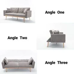GERKAGO Velvet Futon Sofa Bed, Loveseat Sofa With 5 Golden Metal Legs And 2 Couch Pillows, Convertible Folding Sofa Bed For Living Room And Bedroom(Gray, 68'' W) -Amazon Store 315DDDfhMaL