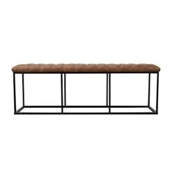 HomePop Faux Leather Button Tufted Decorative Bench With Metal Base, Brown -Amazon Store 315DbXpZoyL