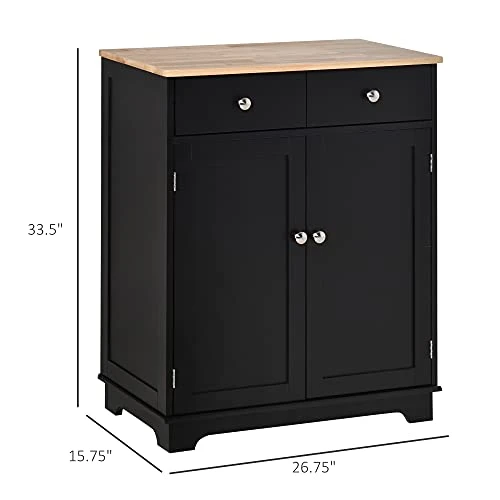 HOMCOM Double Door Sideboard Buffet Cabinet, Kitchen Cabinet, Coffee Bar Cabinet With 2 Drawers, Adjustable Shelf For Living Room And Hallway, Black 4 HOMCOM Double Door Sideboard Buffet Cabinet, Kitchen Cabinet, Coffee Bar Cabinet With 2 Drawers, Adjustable Shelf For Living Room And Hallway, Black - Image 2