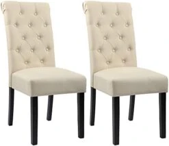 GOTMINSI Upholstered Fabric Dining Room Chairs Tufted Parsons Dining Chairs Accent Kitchen Chairs With Solid Wood Legs For Home Kitchen And Restaurant (Set Of 2), Beige -Amazon Store 315LwLtR4PL. AC
