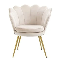 ZJhome Modern Accent Velvet Chairs Set Of 2 Comfy Upholstered Vanity Chairs For Bedroom Shell-Shaped Armchair Dining Chairs With Golden Metal Legs Desk Chair Makeup Chairs For Living Room(Beige) -Amazon Store 315PVqLNjsL