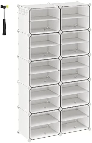 SONGMICS Shoe Rack, 6 Cubes Shoe Organizer With Doors, 24 Pair Plastic Shoe Storage Cabinet, For Bedroom, Entryway, Steel Frame, Plastic Panel, White ULPC033W01 13 SONGMICS Shoe Rack, 6 Cubes Shoe Organizer With Doors, 24 Pair Plastic Shoe Storage Cabinet, For Bedroom, Entryway, Steel Frame, Plastic Panel, White ULPC033W01 - Image 11