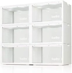 SupBro Led Collection Crate - Voice Control - Easy Access Storage Shoes Box, Stackable Shoe Storage With Clear Plastic Door For Sneakers - (11.2 X 14.9 X 8.8 Inch (2pack), White) -Amazon Store 315yRVvoPtL. AC