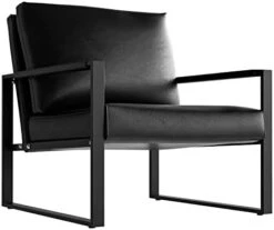 Recaceik Mid-Century Modern Leather Accent Chair, Upholstered PU Leather Chair, Lounge Living Room Chair With Metal Frame, Comfy Reading Armless Chair Home Furniture, Coffee -Amazon Store 316AduoNUPL. AC