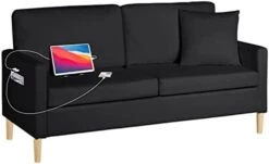 TYBOATLE Modern Faux Leather Living Room Furniture Sectional Sofa Sets 2 Pieces, Loveseat Couch W/ 2 USB Charging Ports And Comfy Accent Arm Chair For Small Space, Apartment, Office, Studio (Black) -Amazon Store 316MymkN4L. AC 1