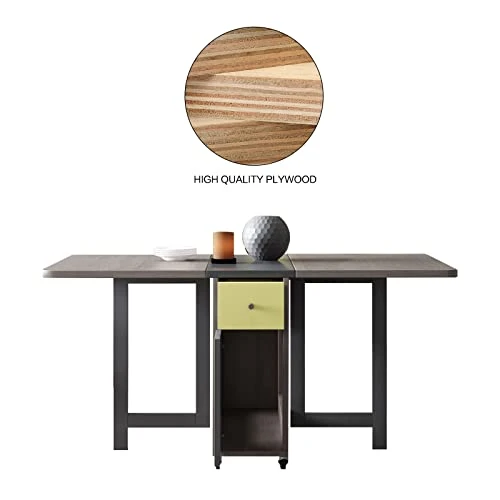 FUNROLUX Folding Dining Table With Storage Rack And 2 Drawers, Movable Kitchen Table Extendable Versatile Table Space Saving Foldable In 3 Forms (Grey) 6 FUNROLUX Folding Dining Table With Storage Rack And 2 Drawers, Movable Kitchen Table Extendable Versatile Table Space Saving Foldable In 3 Forms (Grey) - Image 4