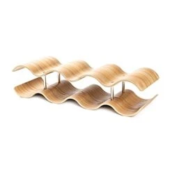 Asian Home 7 Bottle 2-Tier Wave Desktop Wine Rack Freestanding Countertop Bottle Holder For Wine Storage, Wood, Modern And Minimalist
