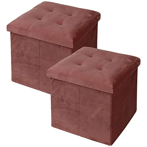 NO MORE TAG Storage Ottoman Cubes, Folding Ottoman Seat Set Of 2, Ottoman Foot Rest, Small Velvet Ottomans, Short Ottoman Stools, Velvet Tufted Folding Ottomans With Lid, Dark Red 3 NO MORE TAG Storage Ottoman Cubes, Folding Ottoman Seat Set Of 2, Ottoman Foot Rest, Small Velvet Ottomans, Short Ottoman Stools, Velvet Tufted Folding Ottomans With Lid, Dark Red