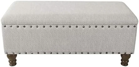 Homepop Home Decor | Upholstered Bench With Nailhead Trim | Large Ottoman With Storage For Living Room & Bedroom | Decorative Home Furniture, Tan Linen 13 Homepop Home Decor | Upholstered Bench With Nailhead Trim | Large Ottoman With Storage For Living Room & Bedroom | Decorative Home Furniture, Tan Linen - Image 11
