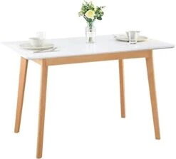 GreenForest Dining Table Modern Rectangular Top With Solid Wood Legs 47.2 X 27.6 X 30 Inch, Kitchen Table For Dining Room, White 9 GreenForest Dining Table Modern Rectangular Top With Solid Wood Legs 47.2 X 27.6 X 30 Inch, Kitchen Table For Dining Room, White -Amazon Store 316eO1Vr9DL. AC