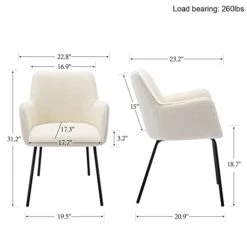 ONEVOG Small Dining Room Boucle Dining Chairs Lumbar Support Upholstered Chair, White Club Chairs Set Of 2 With Low Back For Living Room, Club Guest Comfy Chair For Working Or Studying -Amazon Store 316hbmlHetL