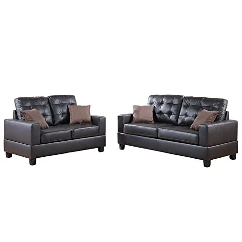 Poundex Bobkona Aria Faux Leather 2 Piece Sofa And Loveseat Set, Espresso 3 Poundex Bobkona Aria Faux Leather 2 Piece Sofa And Loveseat Set, Espresso