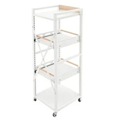 TFCFL Kitchen Bakers Rack, 4 Tiers Kitchen Utility Storage Shelf Rack With Wheels, Adjustable Height, Freestanding Rolling Organizer 220LBS Capacity (White) -Amazon Store 316tXbNFqAL