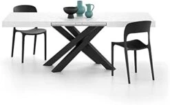 Mobili Fiver, Emma 160 Extendable Dining Table, Rustic Oak With Black Crossed Legs, Laminate-Finished/Iron, Made In Italy -Amazon Store 316uqe821sL. AC