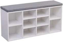 Entryway Shoe Storage Bench, Multifunctional Creative Organizer Storage Stool W/Soft Cushion Seat, Foot Stool Storage Cabinet For Hallway Bedroom (White) 13 Entryway Shoe Storage Bench, Multifunctional Creative Organizer Storage Stool W/Soft Cushion Seat, Foot Stool Storage Cabinet For Hallway Bedroom (White) -Amazon Store 316yoNDKlkL. AC