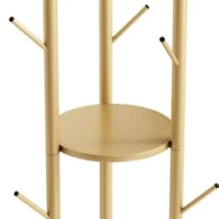 DOORXIFO Metal Gold Coat Rack Freestanding, Coat Hanger Stand, Hall Tree Coat Rack For Hanging Hats, Scarves, Bags, Modern Coat Rack With Double Shelves, Corner Coat Rack, 9 Hooks, Gold -Amazon Store 3177ygv5YIL