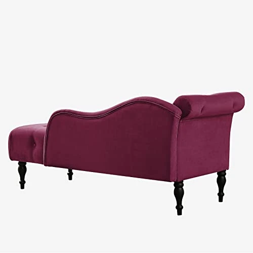 KIVENJAJA Velvet Chaise Lounge Indoor, 60” Tufted Upholstered Lounge Chair With Pillow & Rolled Arm Nailhead Trim For Bedroom Living Room Office, Burgundy 7 KIVENJAJA Velvet Chaise Lounge Indoor, 60” Tufted Upholstered Lounge Chair With Pillow & Rolled Arm Nailhead Trim For Bedroom Living Room Office, Burgundy - Image 5