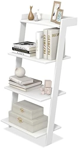 LOKO 4-Tier Ladder Shelf, 43” Tall Wooden Leaning Bookshelf Display Rack, Modern Ladder Bookshelf With Anti-Tipping Device And Top Raised Edge For Living Room, Study, Balcony (White) 10 LOKO 4-Tier Ladder Shelf, 43” Tall Wooden Leaning Bookshelf Display Rack, Modern Ladder Bookshelf With Anti-Tipping Device And Top Raised Edge For Living Room, Study, Balcony (White) - Image 8