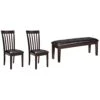 Signature Design By Ashley Hammis Rake Back Dining Room Chair, Set Of 2, Faux Leather, Dark Brown & Haddigan Traditional Upholstered Dining Room Bench, Dark Brown