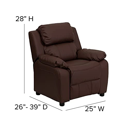 Flash Furniture Charlie Deluxe Padded Contemporary Brown LeatherSoft Kids Recliner With Storage Arms 4 Flash Furniture Charlie Deluxe Padded Contemporary Brown LeatherSoft Kids Recliner With Storage Arms - Image 2