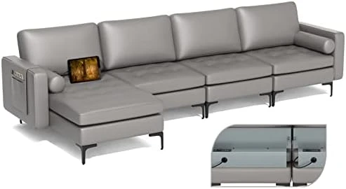 Giantex Large Couch, 3 Seat Sectional Sofa Set, L-Shaped Modular Sleeper With Convertible Chaise Lounge, USB Ports, 3-Hole Socket, Storage Box, 2 Bolsters, Family Apartment Living Room, Green 13 Giantex Large Couch, 3 Seat Sectional Sofa Set, L-Shaped Modular Sleeper With Convertible Chaise Lounge, USB Ports, 3-Hole Socket, Storage Box, 2 Bolsters, Family Apartment Living Room, Green - Image 11