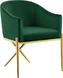 Meridian Furniture Xavier Collection Modern | Contemporary Velvet Upholstered Dining Chair With Sturdy Steel X Shaped Legs, 25.5" W X 24.5" D X 31.5" H, Green -Amazon Store 317X6P6rLoL. AC