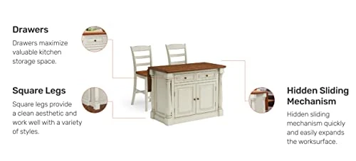 Homestyles Monarch Kitchen Island Set, With 2 Stools, Off-White 6 Homestyles Monarch Kitchen Island Set, With 2 Stools, Off-White - Image 4
