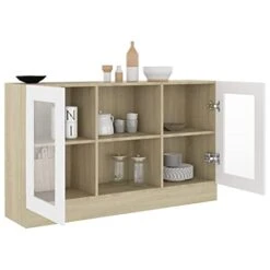 Vitrine Cabinet White And Sonoma Oak,Modern Minimalist Style,Very Easy To Match With Furniture,A Variety Of Colors Can Be Selected 47.2"x12"x27.6" Chipboard -Amazon Store 317a8hSCYtS