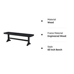 Walker Edison 3 Person Modern Farmhouse Wood Armless Kitchen Table Set Dining Chairs, 60 Inch, Black -Amazon Store 317dO9IBJSL