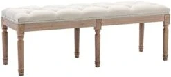 GOOLON French Bench Rectangle Ottoman Upholstered Padded Bench End Of Bed Ottoman Button Tufted With Carved Wood, For Bedroom Entryway Living Room Dining Room, Beige -Amazon Store 317iv0KSdeS. AC
