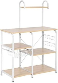 Tesmula Light Beige Kitchen Baker's Rack Utility Storage Shelf 35.5" Microwave Stand 4-Tier 3-Tier Shelf For Organizer Workstation With 10 Hooks For Household -Amazon Store 317leKiP37L. AC