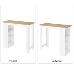 FOTOSOK Bar Table, 47.2”(W)×19.7”(D) Kitchen Counter With 3 Open Cabinets, Height Dining Table With 3-Tier Shelves, Modern Pub Table For Bar, Cafe, Office, Kitchen, Living Room, Entryway, Oak/White -Amazon Store 317nRFfm0CL