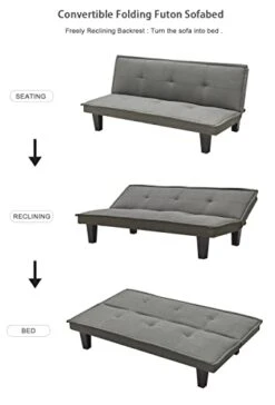 Majnesvon Modern Linen Fabric Sofa Bed Futon,Convertible Foldable Sleeper Sofa Bed With 3 Angles Adjustable Back,Wooden Frame & Legs For Small Living Space,Dorm Office Apartment (Light Grey) -Amazon Store 317uGZyCYqL