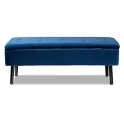 Baxton Studio Caine Benches & Banquette, Navy Blue/Dark Brown -Amazon Store 3184lq5Y5DL
