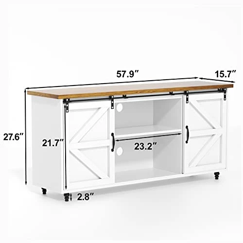 Farmhouse Coffee Bar Cabinet, 58’’ Kitchen Buffet Sideboard Cabinet With Sliding Barn Door, Coffee Bar Table With Adjustable Shelves, White Buffet Table With Storage,Living Dining Room Storage Cabinet 4 Farmhouse Coffee Bar Cabinet, 58’’ Kitchen Buffet Sideboard Cabinet With Sliding Barn Door, Coffee Bar Table With Adjustable Shelves, White Buffet Table With Storage,Living Dining Room Storage Cabinet - Image 2